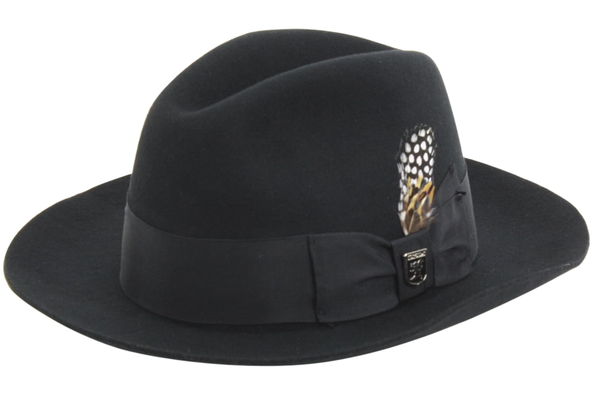 Black Wool Pinch Front Fedora Hat 