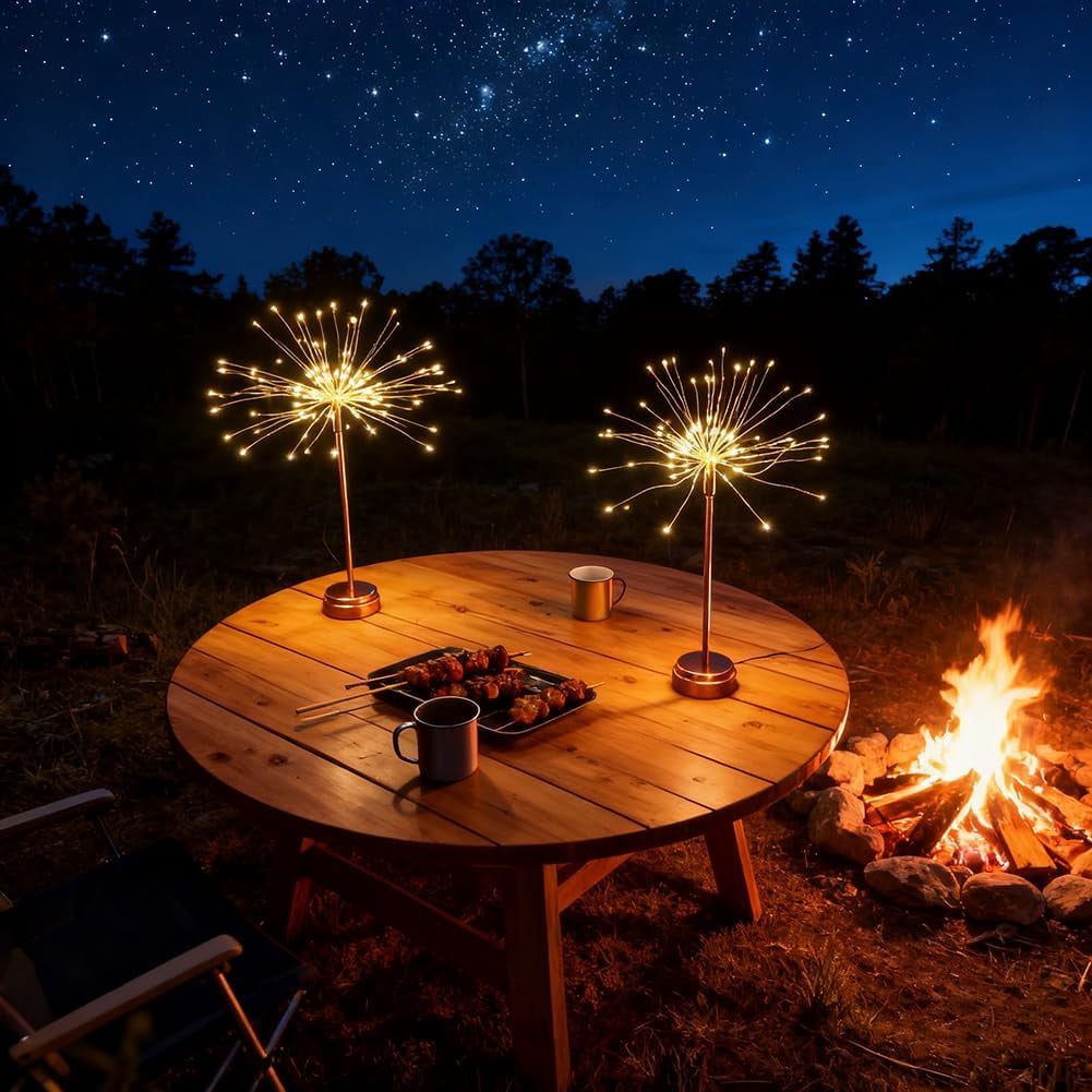 Guvpev Nest and Flowers Table Lights - 2026 Upgraded Gold Dandelion Creative Table Lamps, Mini Starburst Fireworks Warm White LED Lights for Christmas Party Indoor Decor Gifts