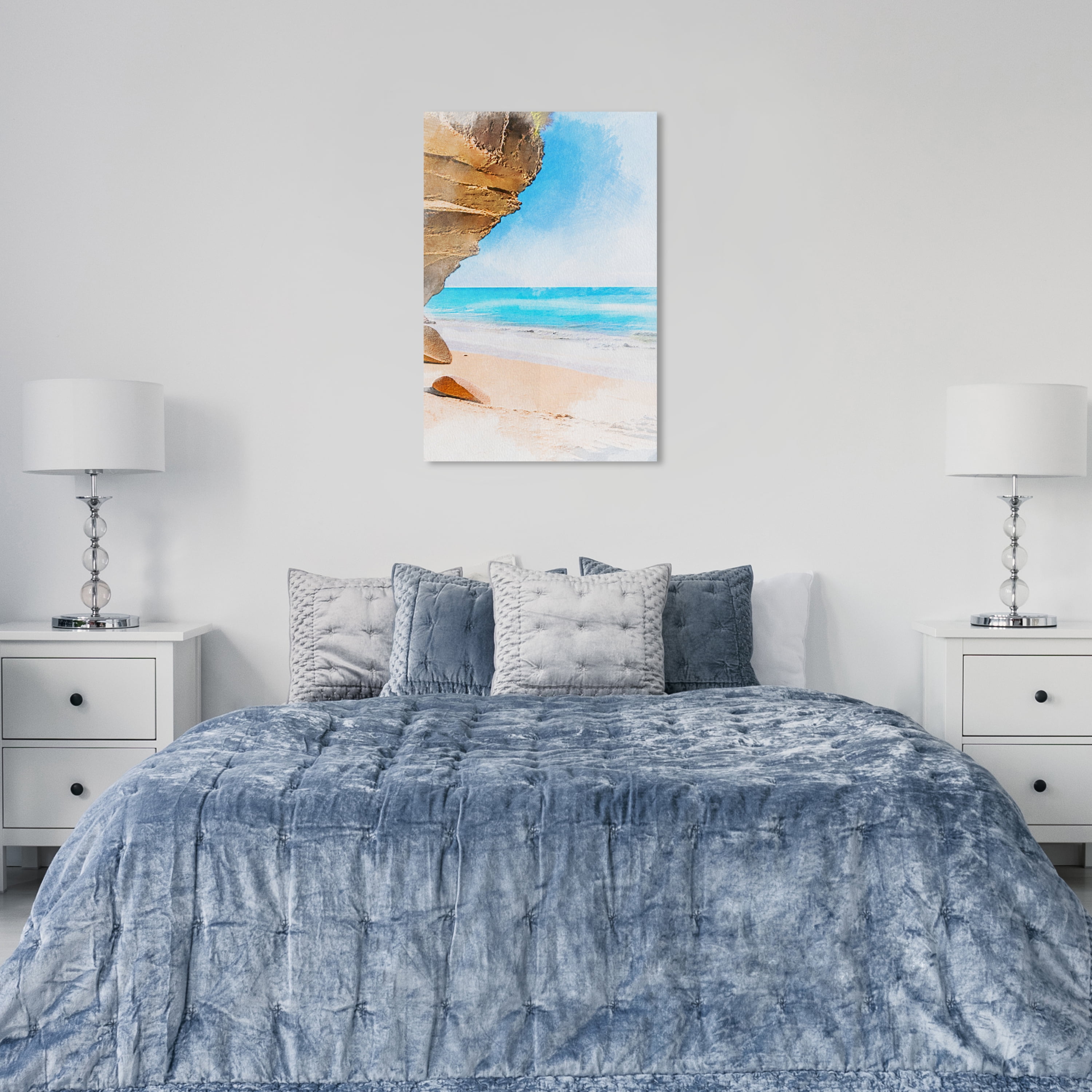 Wynwood Studio Canvas Cliffside Beach Nautical and Coastal Coastal Landscapes Wall Art Canvas Print Blue Light Blue 24x36