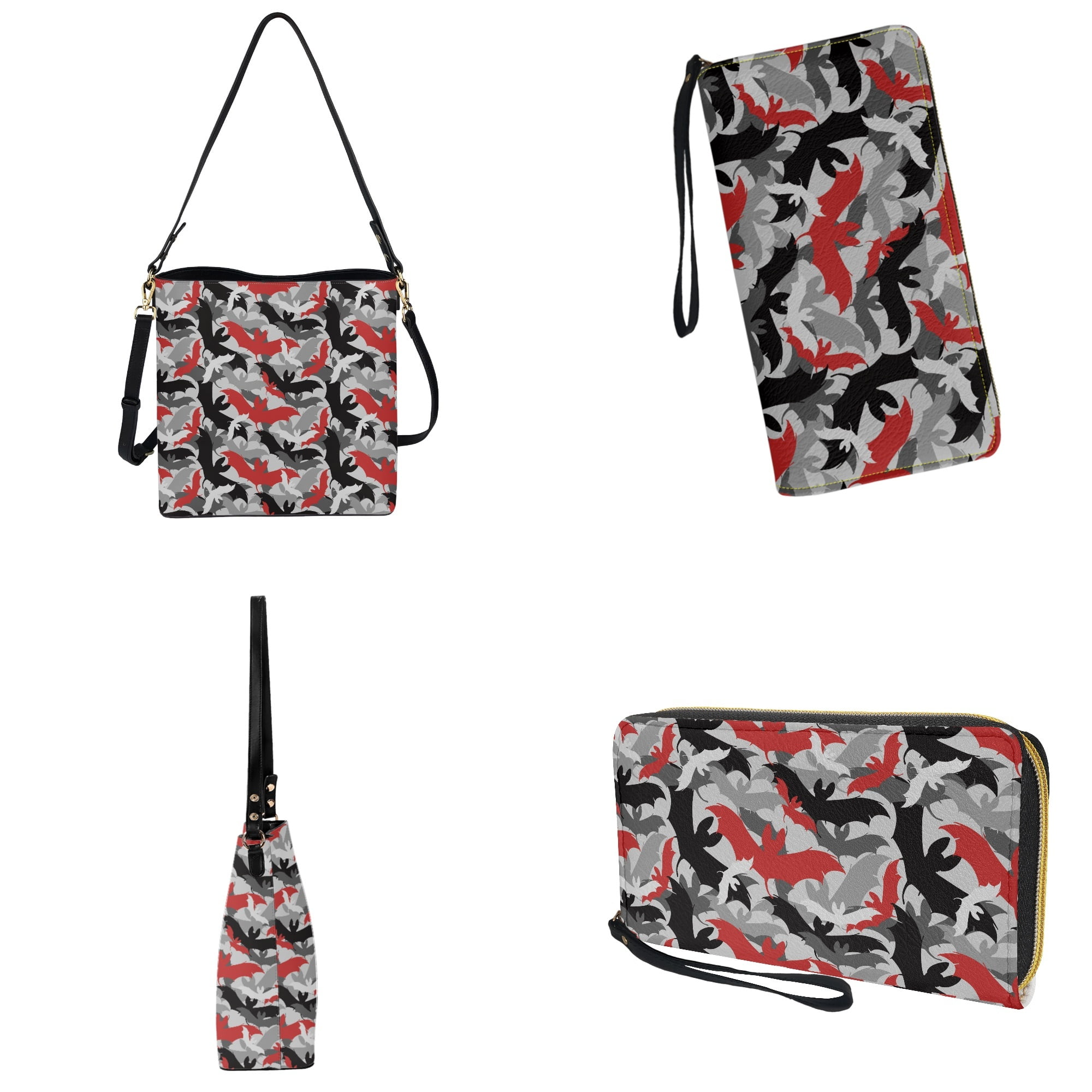 ZUXONGSY Halloween Bat Print Large Crossbody Handbag with Leather Wallet for Women, Waterproof Bucket Bag Tote Purse Set for Shopping Working