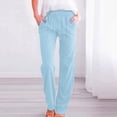 thumbnail image 2 of VISALY Linen Pants Women, Wide Leg Pants Woman, Women's Cotton and Linen Pants Drawstring Casual Wide Leg Long, Drawstring Pants Women, 1 Pack , Cotton Pants for Women, A - Sky Blue, L, 2 of 5