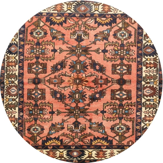 Ahgly Company Machine Washable Indoor Round Traditional Sand Brown Area Rugs, 4' Round