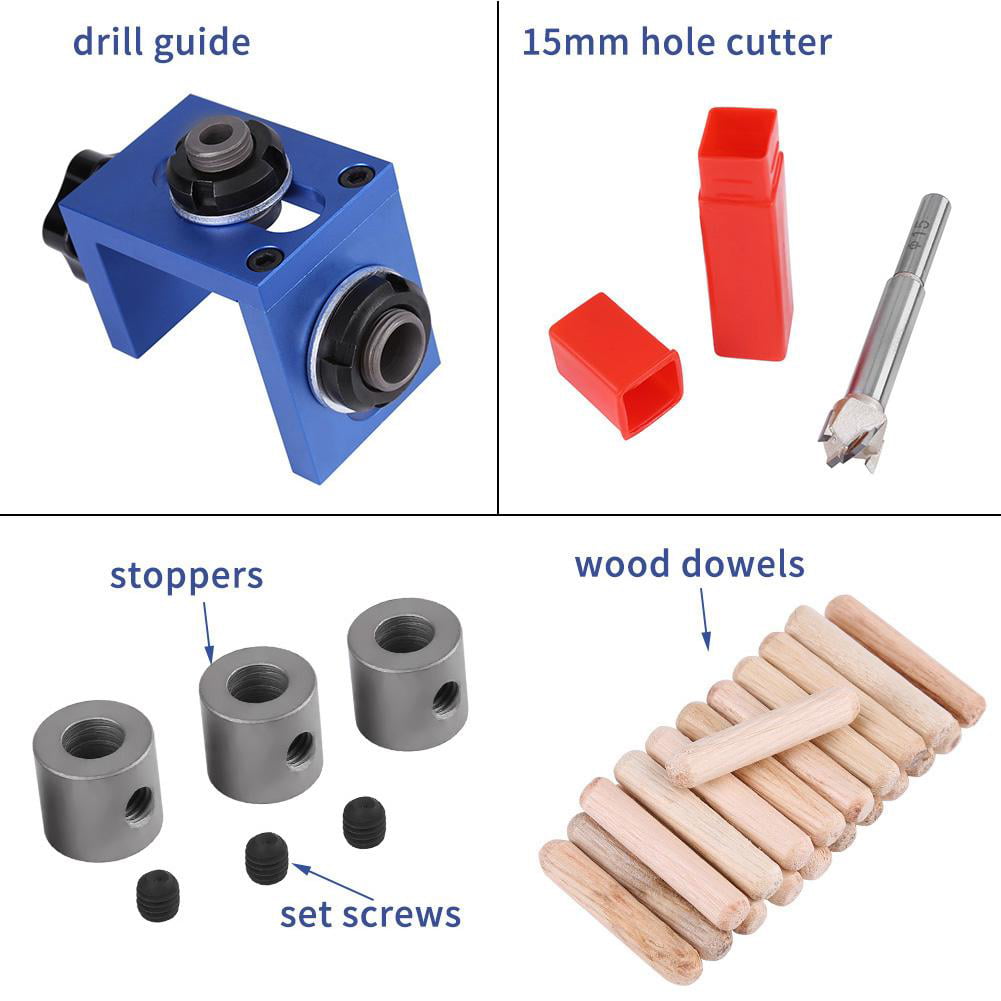 Wood Dowel Hole Drilling Guide Jig Drill Bit Woodworking Positioner Locator Tool