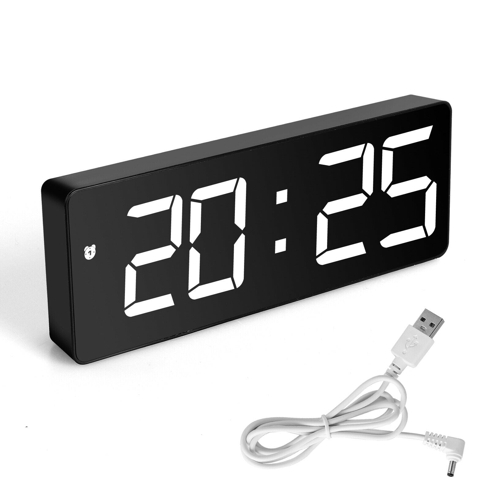 Black Led Wooden Clock Mable Digital Alarm Clocks for Bedroom with USB Charging Battery Operated Thermometer Clocks for Living Room 