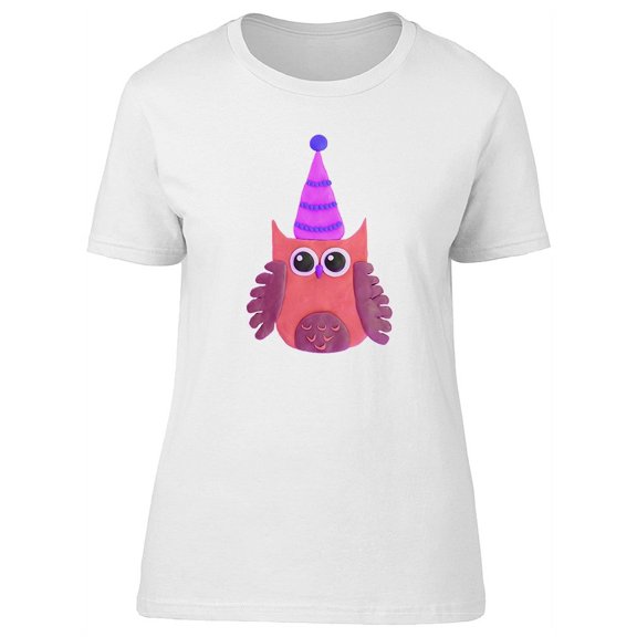 Cute Colorful Part Owl Cartoon Tee Women's -Image by Shutterstock