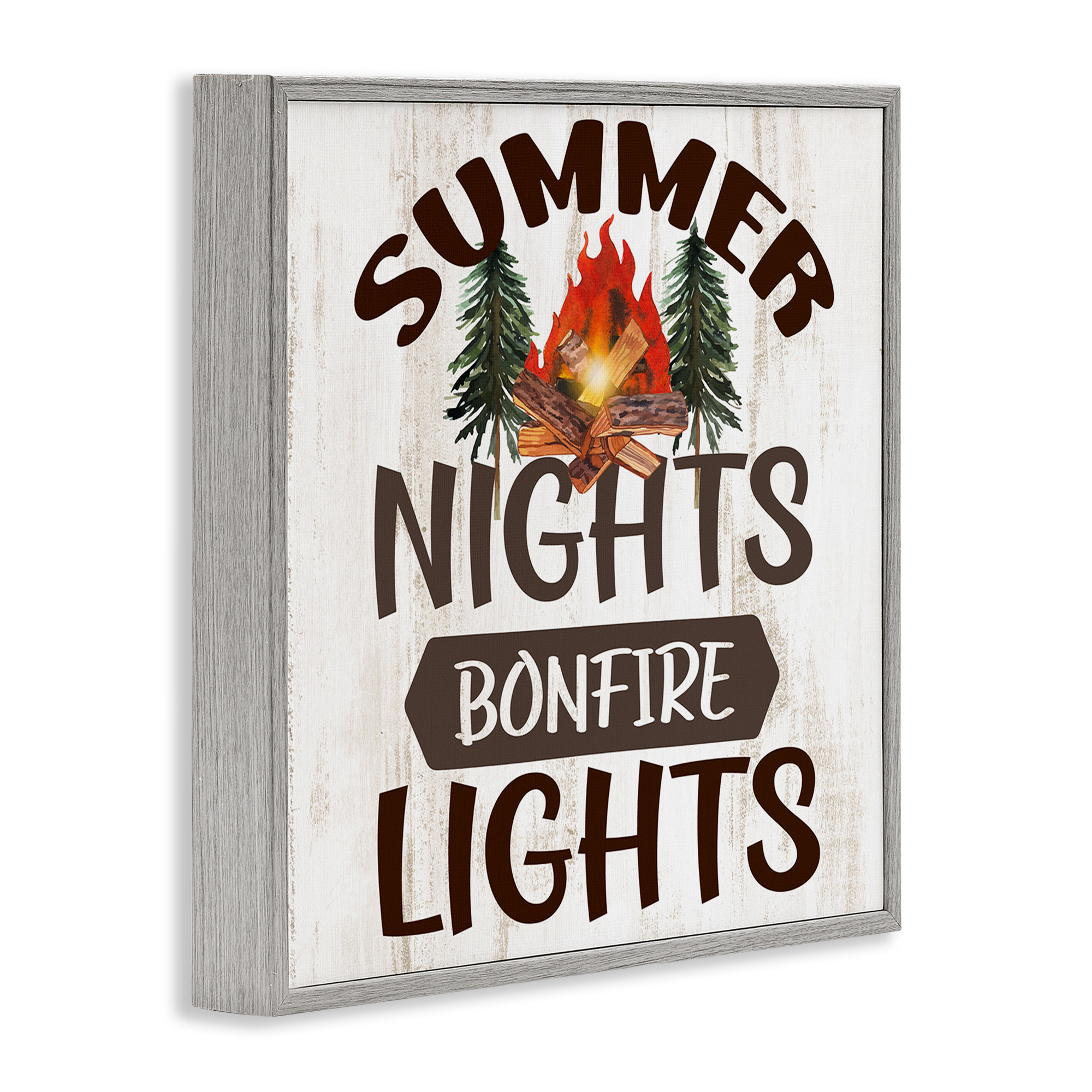 Stupell Industries Summer Nights Phrase Landscape Painting Gray Framed Art Print Wall Art, 24 x 24
