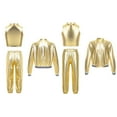 thumbnail image 5 of dPois 3Pcs Girls Metallic Hip Hop Dance Outfits Shiny Crop Top with Bomber Jacket and Pants Set Gold 16, 5 of 6