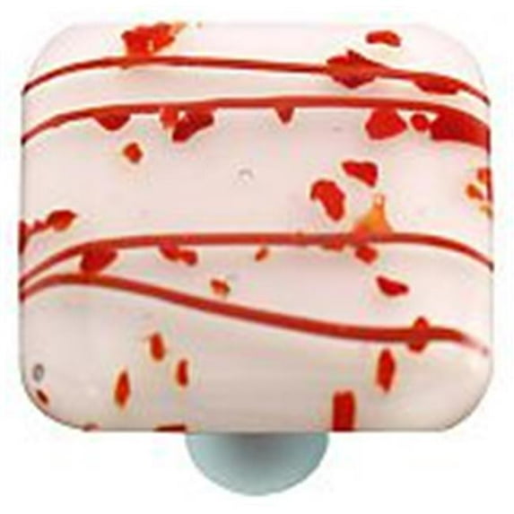 Hot Knobs HK3001-KA Mardi Gras Red with White Square Glass Cabinet Knob - Aluminum Post