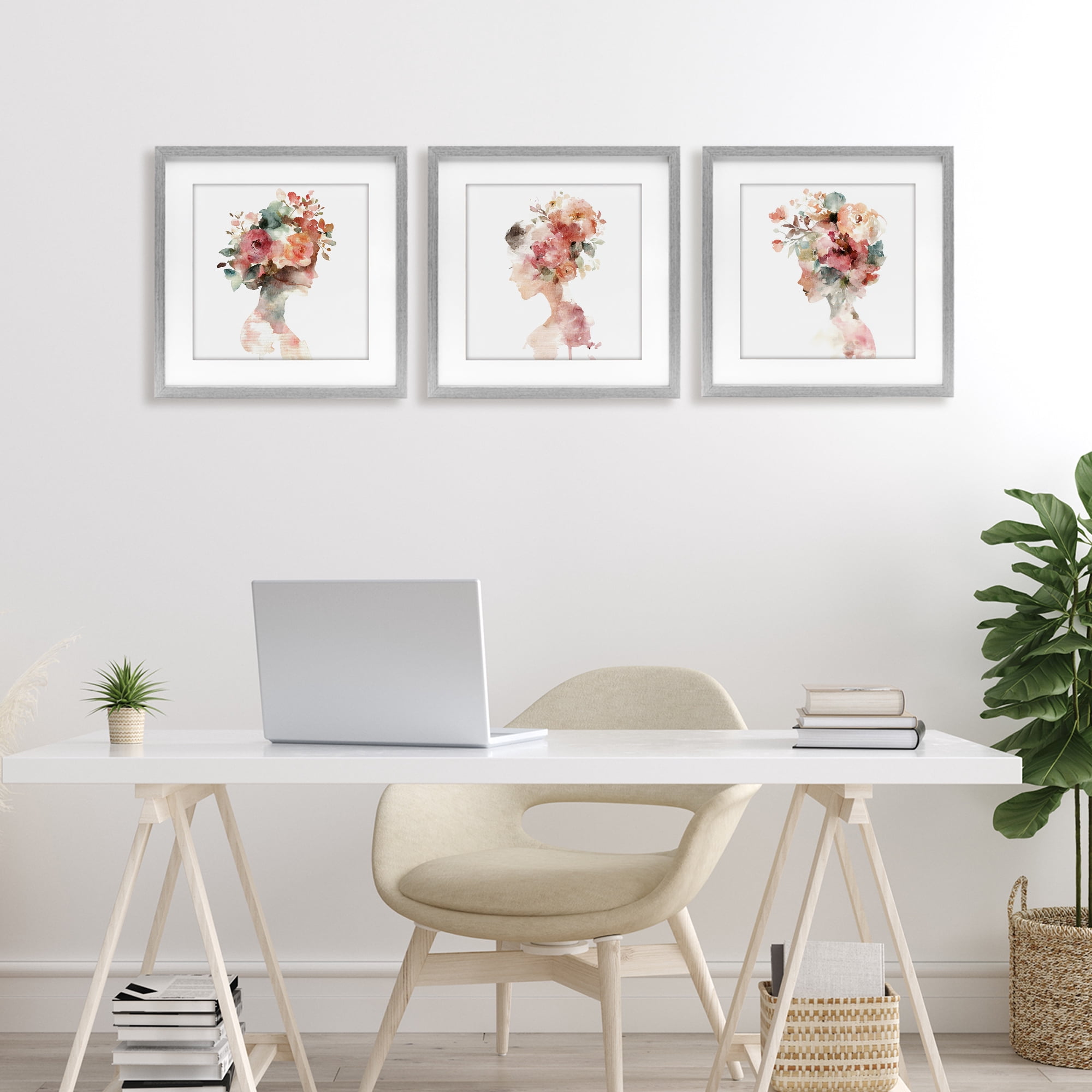 Stupell Industries Floral Dreamscape Portraits 3 Piece Gray Framed Print Under Glass Set, design by Svetlana Aleynikova