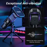 TONOR RGB USB Microphone, Cardioid Condenser Computer PC Mic with Tripod Stand, Pop Filter, TC30S