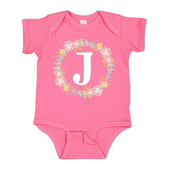 Inktastic Monogram Letter J Floral Rose Wreath Girls Baby Bodysuit