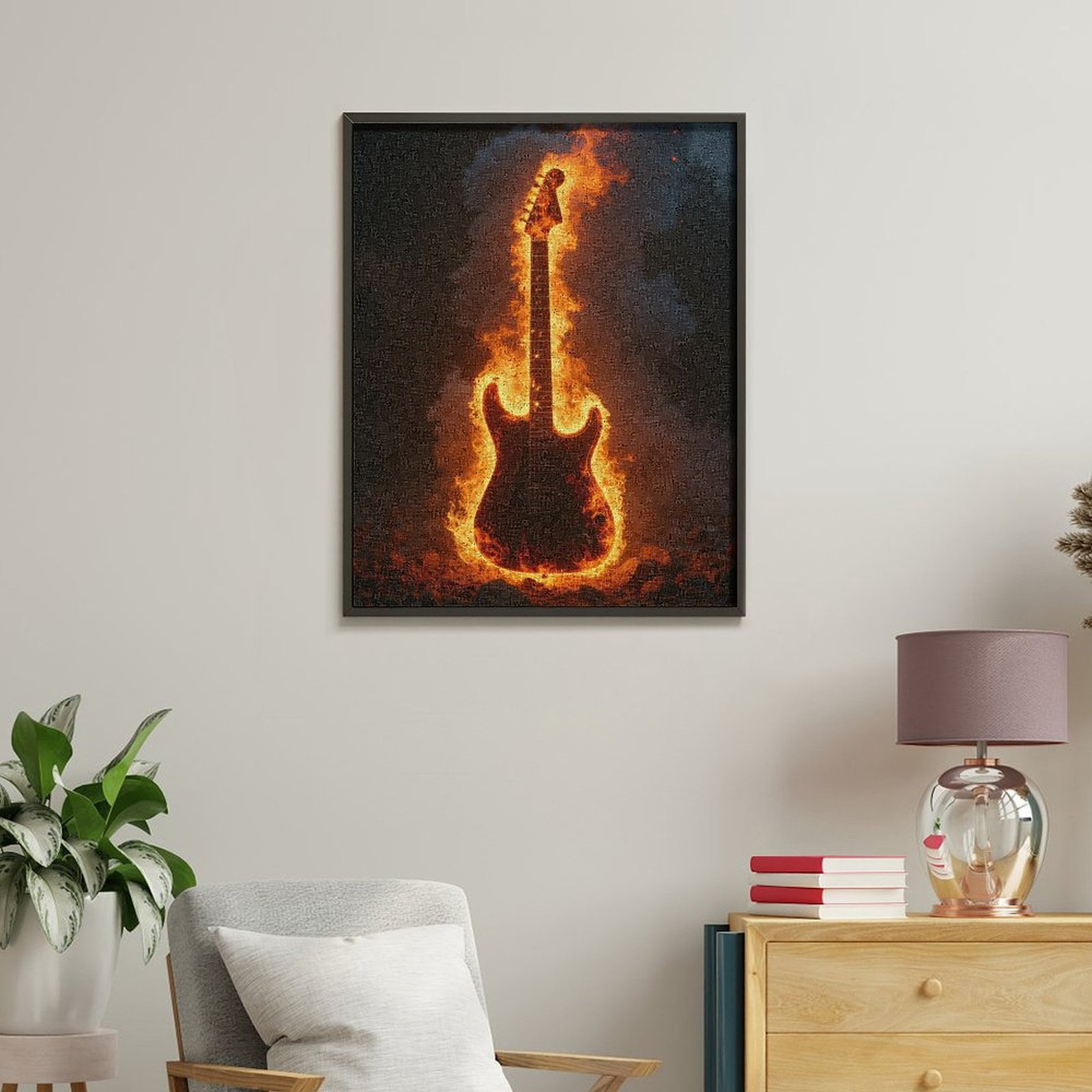 Paint by Numbers Kit for Adults, Electric Guitar Ablaze Fiery Rock Paint by Numbers, Easy Paint by Numbers Kit for Adults Beginner, DIY Adult Paint by Number Kits on Canvas, Home Decor