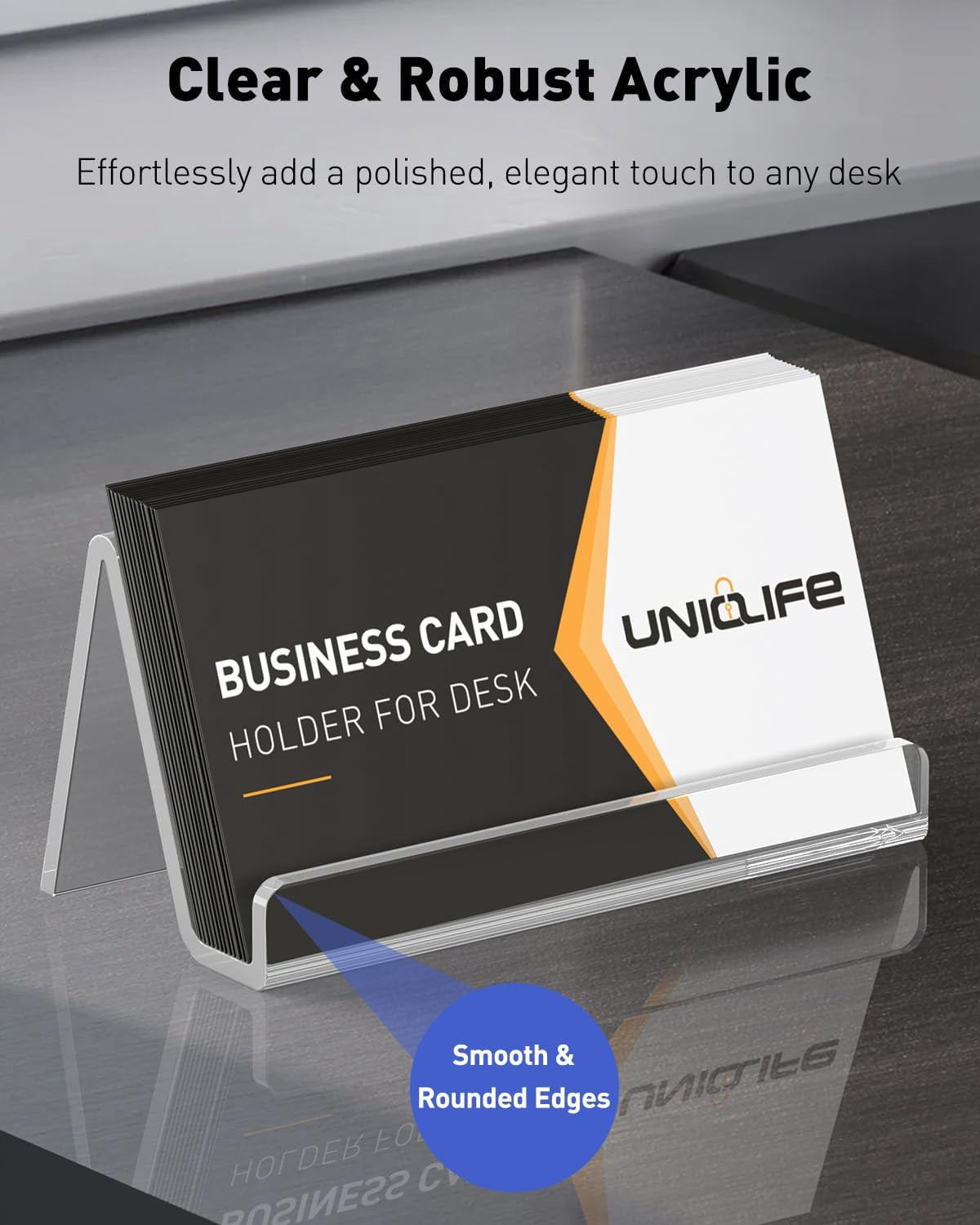 4 Pack Acrylic Business Card Holder for Desk, 3.5" x 1.9" 2", Clear Horizontal Display Stand, Desktop Organizer Office, Index Holder, 50 Capacity
