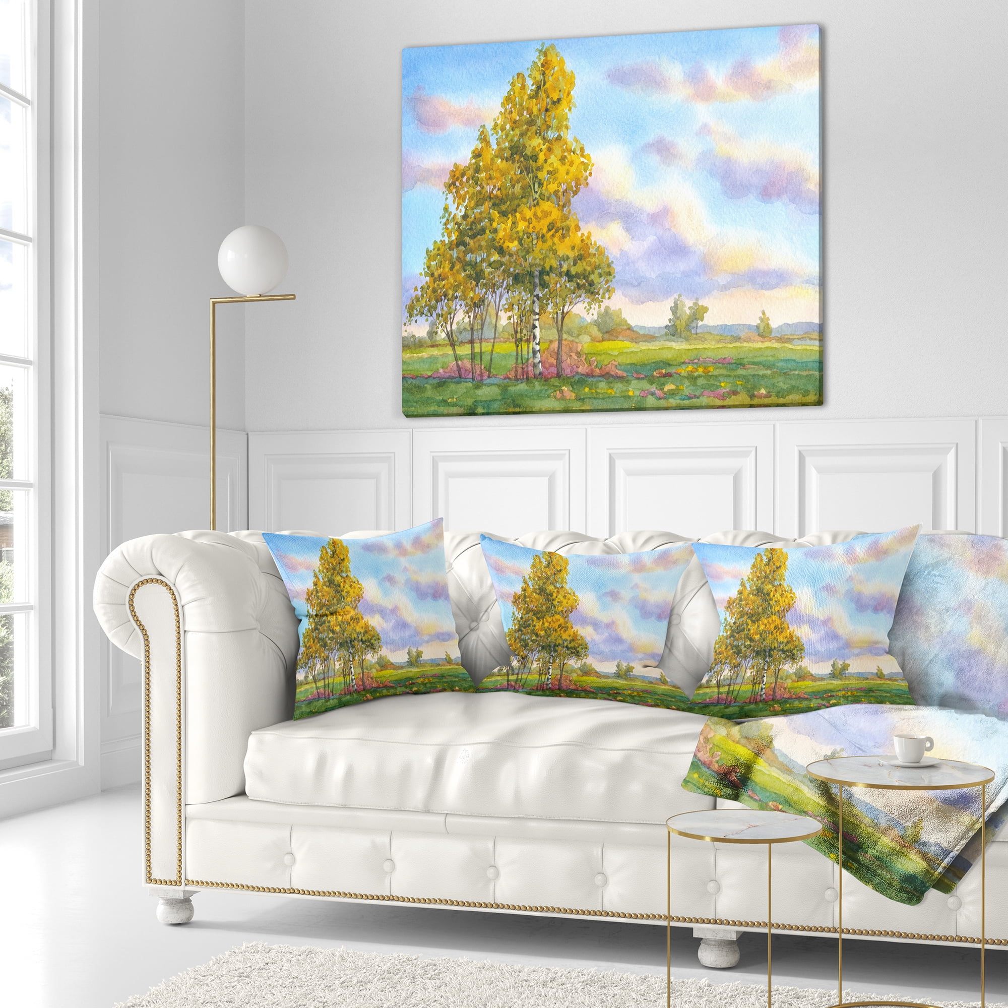 Designart Green Trees in Evening - Landscape Photography Throw Pillow - 18x18
