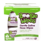 Boogie Wipes Saline Nose Wipes, Hypoallergenic & Alcohol-Free, Unscented, 90 Count