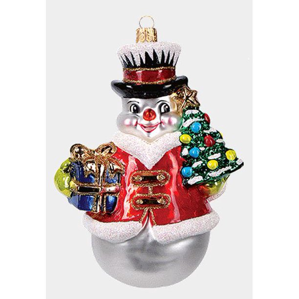 Snowman With Tree And Presents Polish Mouth Blown Glass Christmas Ornament Walmart Com