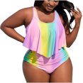 thumbnail image 4 of Aboser Women Double Layer Blouson Swimsuit Trendy Rainbow Print Bikini Sets Tiered Swim Tank Top with Shorts Swimwear Summer Boho Beachwear, 4 of 9