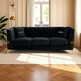thumbnail image 2 of Newest 82.67" Black Velvet Chesterfield Sofa - Mid-Century Modern 3-Seater with Gold Legs for Primary Living Space​, 2 of 22