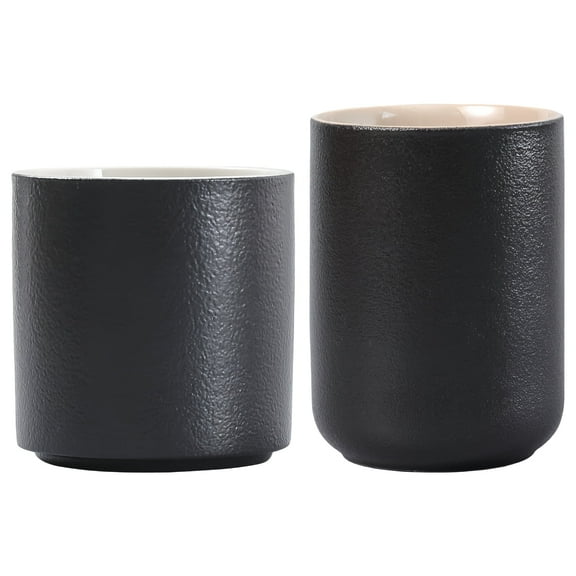 Insulated Ceramic Espresso Cups Set of 2, Matte Black & White Interior, Double Walled Coffee Mugs for Heat Retention