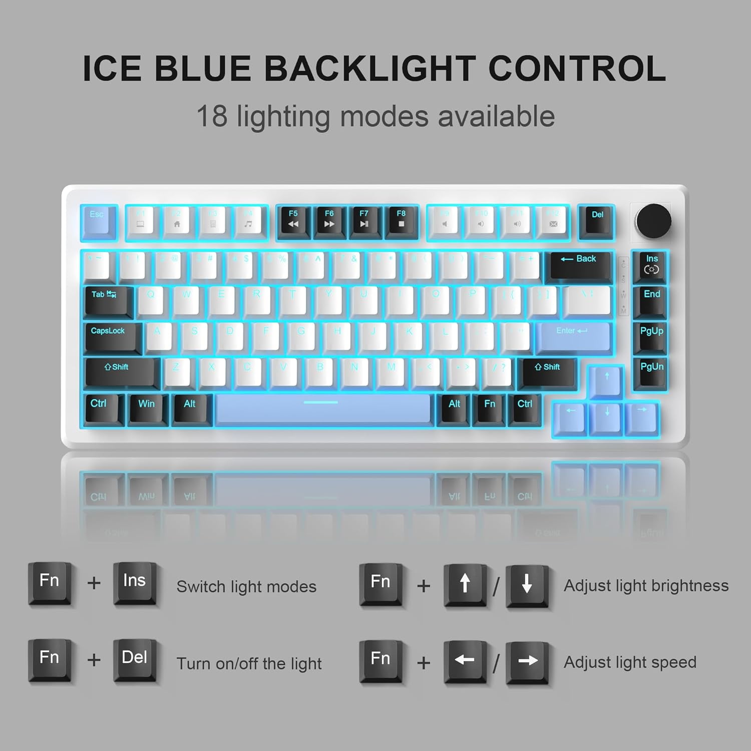 MageGee 75% Mechanical Gaming Keyboard, Black Switches, EVA Foam, Knob Control, STAR75 Portable NKRO