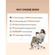 SIHOO B100 Ergonomic Office Chair with Footrest, Task Chair with Zoned Back Support, 2D Wide Headrest Study Chair for Teenager, High Back Executive Chair for Home Office, Black, 300lbs