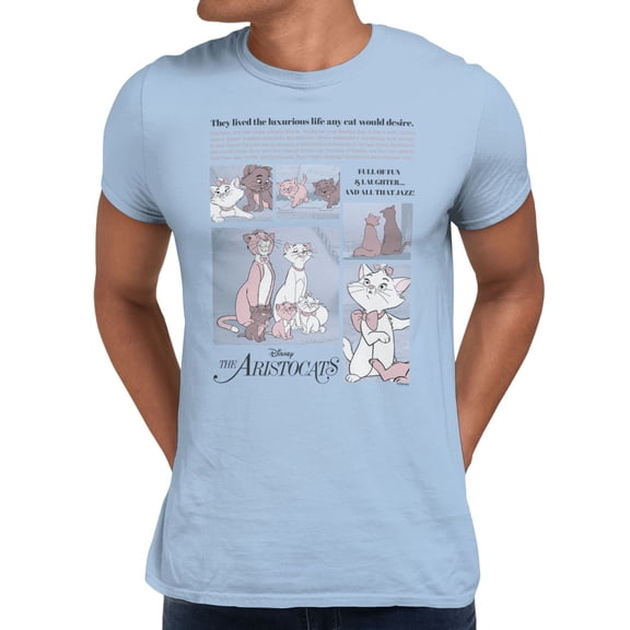 Disney Aristocats Men's Story Panels T-Shirt (Light Blue, S-XXXL)