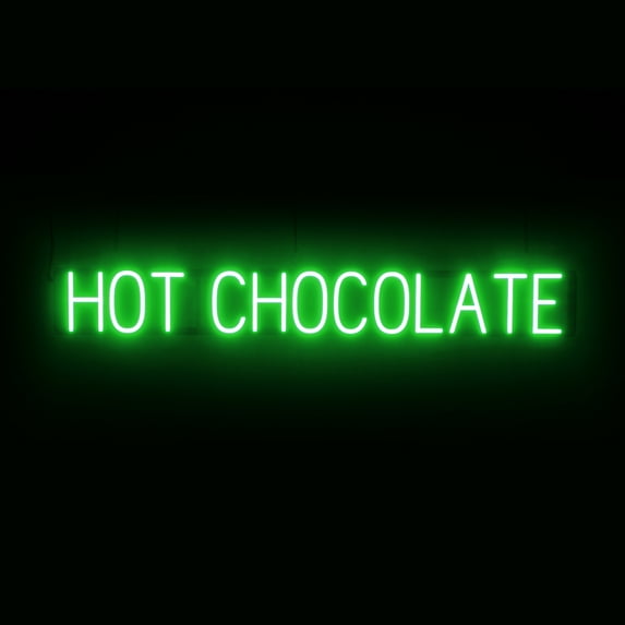 SpellBrite HOT CHOCOLATE LED Sign for Business. 48.8" x 6.3" Green HOT CHOCOLATE Sign Has Neon Sign Look With Energy Efficient LED Light Source. Visible from 500+ Feet, 8 Animation Settings.