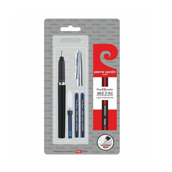 Pierre Cardin Penomatic Premium Fountain Pen | Luxurious Glossy Finish Body with Silver Finish Cap | Free Coverter & Cartridges | Ideal for Festive & Corporate Gifting