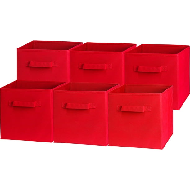 6 Pack SimpleHouseware Foldable Cube Storage Bin, Red