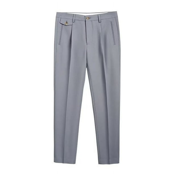 Pantalones largos para hombre, estilo moderno, estilo tubo recto, de color liso, de poliéster.