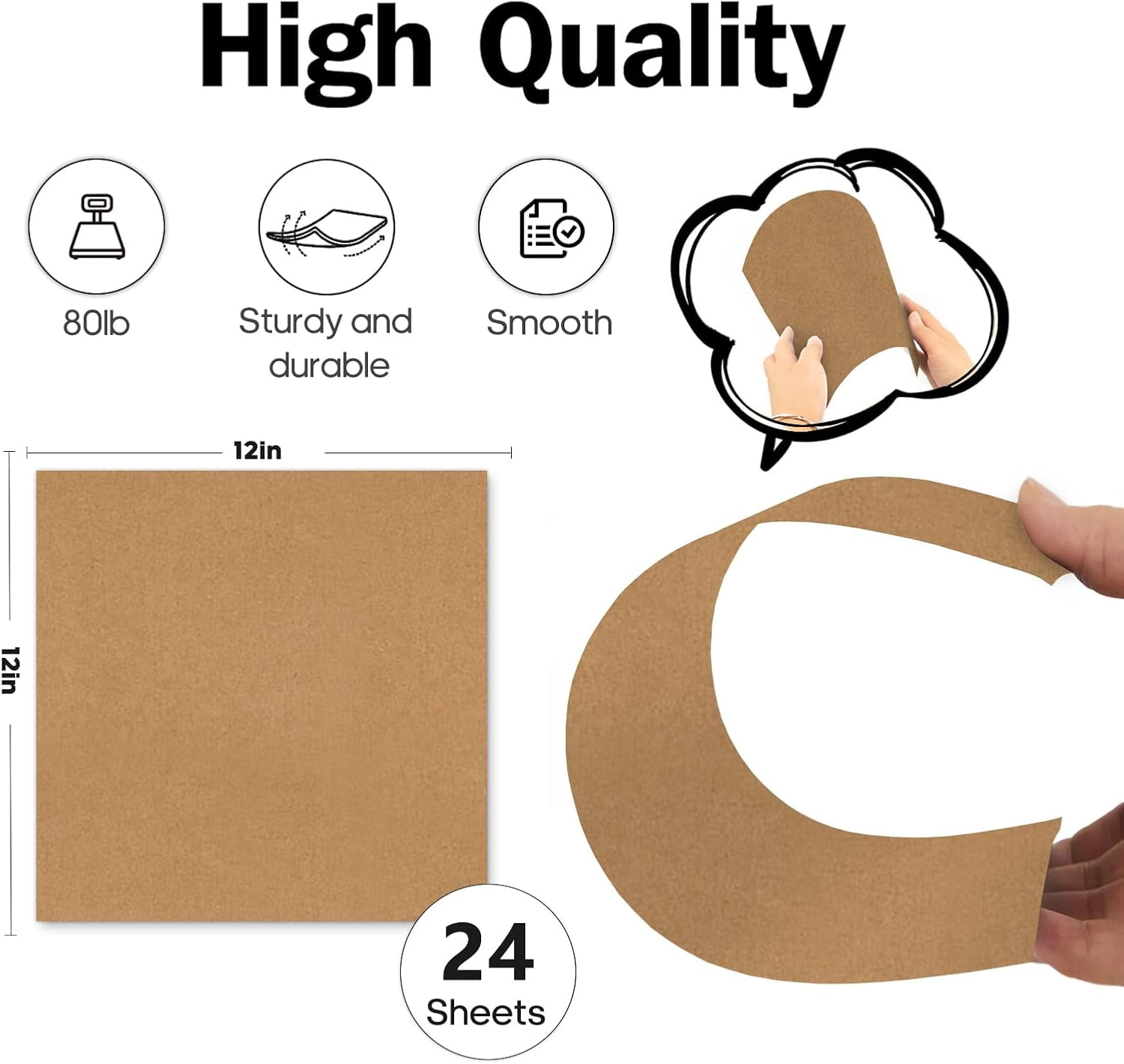 Brown Cardstock 12x12, 24 Sheets 80lb Heavyweight Kraft Paper Cardstock, Thick Brown Construction Paper for Card Making, Printing, Crafts, Invitations, DIY, Businnes