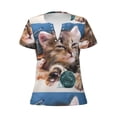 thumbnail image 3 of Zufioo Playful Cat for Women's Deep V-neck Short-sleeved T-shirt, Top with Short Sleeves - with Stainless Steel Buckle, Moisture Wicking, Ideal Home Wear-Large, 3 of 9