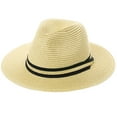 thumbnail image 2 of Comhats Womens Straw Fedora Brim Panama Beach Crushable Packable Havana Summer Sun Hat Party Floppy Ladies Beige Medium, 2 of 8