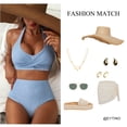 thumbnail image 6 of Eytino Women's High Waisted Bikini Set Halter V Neck Twist Front 2 Piece Swimsuit Vintage Striped Bathing Suit with Side Pocket, Sky Blue, L, 6 of 9