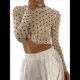 thumbnail image 2 of Camisa de Mujer de Larga, Ajustada, con Lunares y Cuello Redondo, Color Crema XL, 2 of 9