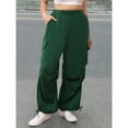 thumbnail image 4 of OYOANGLE Women's Plus Size Flap Pocket Cargo Elastic High Waist Pants Loose Streetwear Baggy Trousers Green 1XL, 4 of 5