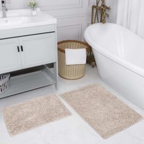 Home Weavers Fantasia Bath Rug 100% Cotton Non-Slip Bathroom Rug Set Machine Washable Bathroom Rug-17"x24", Bath Rug- 21"x34", Ivory Color 2 Piece Bath Rug set