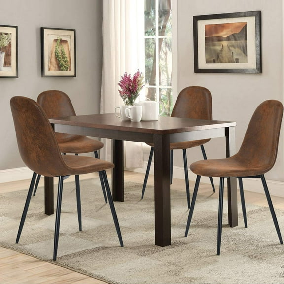 FurnitureR Dining Chairs Set of 4, Mid-Century Modern Upholstered Dining Chairs with Faux Sudede Cushion Seat for Dinning Room&Living Room, Brown