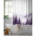 thumbnail image 2 of Split Shower Curtain for Transfer Bench, Purple Mist Forest Fabric Shower Curtains for Bathroom, Simple Trees Mountains Landscape Tub Sliding Transfer Bench Waterproof Bath Curtains 72"x78", 2 of 9
