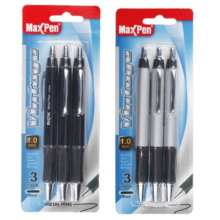 Max Pen Vintage Retractable Ball Point Pen, Black, 3pk