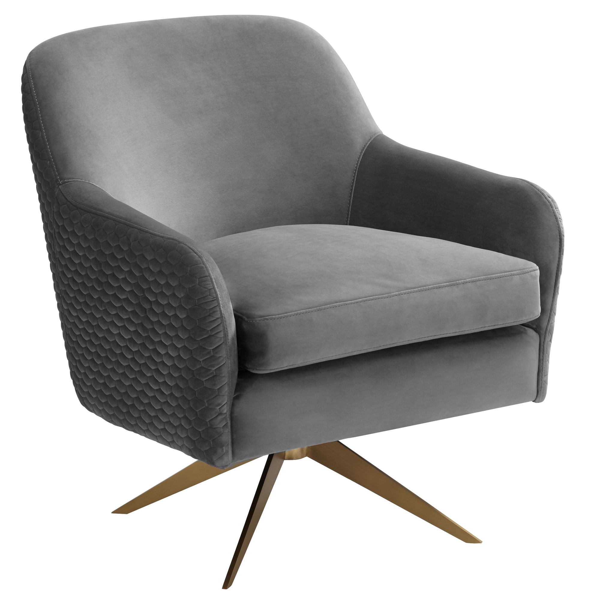 Studio 55D Ames Quilted Gray Velvet Swivel Chair