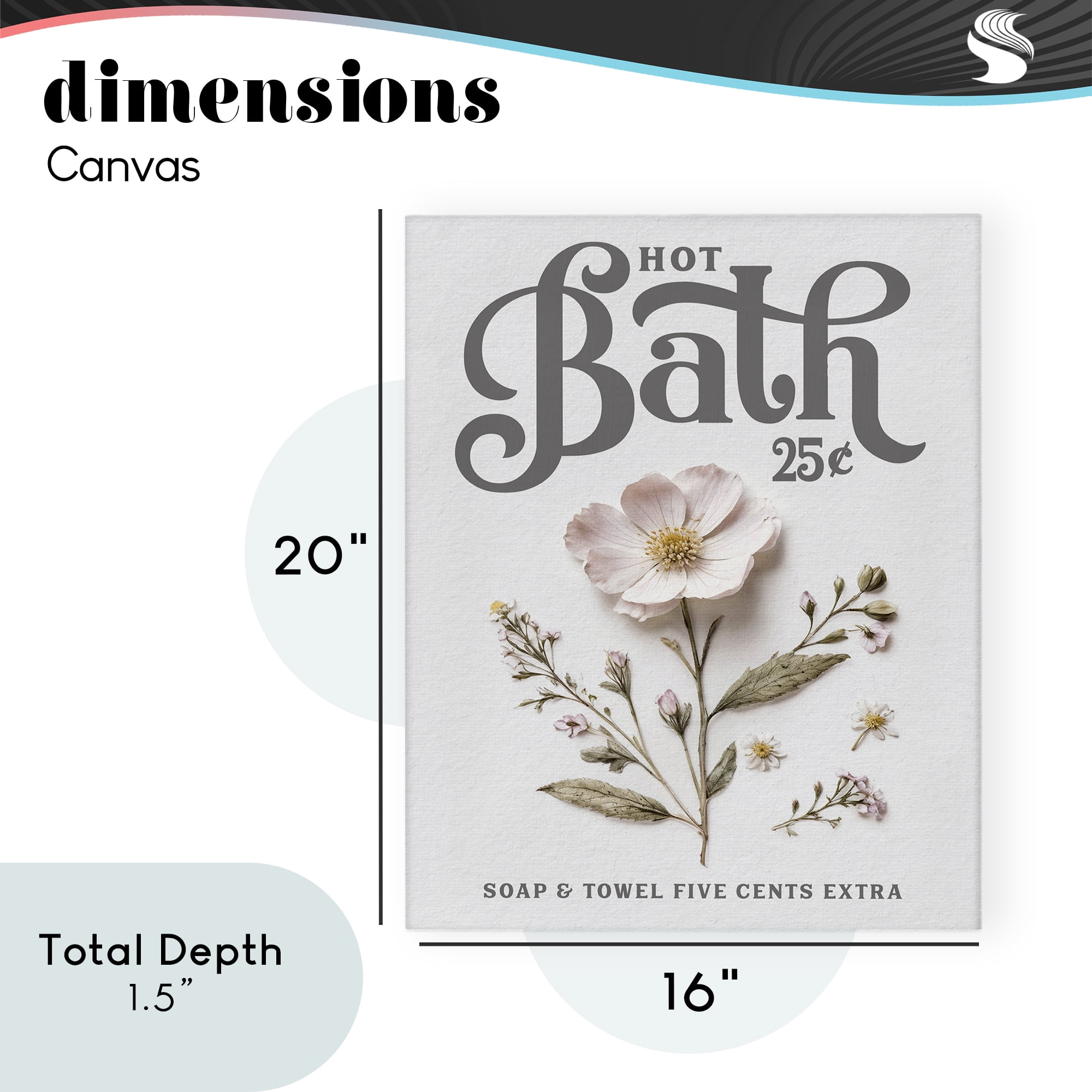 Pressed Flower Vintage Bath Canvas Wall Art, design by Lettered and Lined