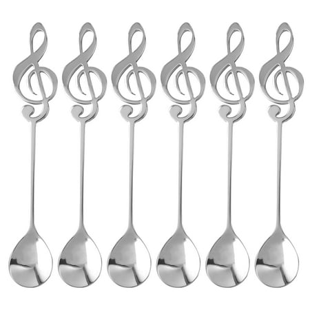 

6 Pack Cute Teaspoons Stainless Steel Musical Notation Shaped Coffee Spoons Dessert Cake Ice Cream Sugar Spoon
