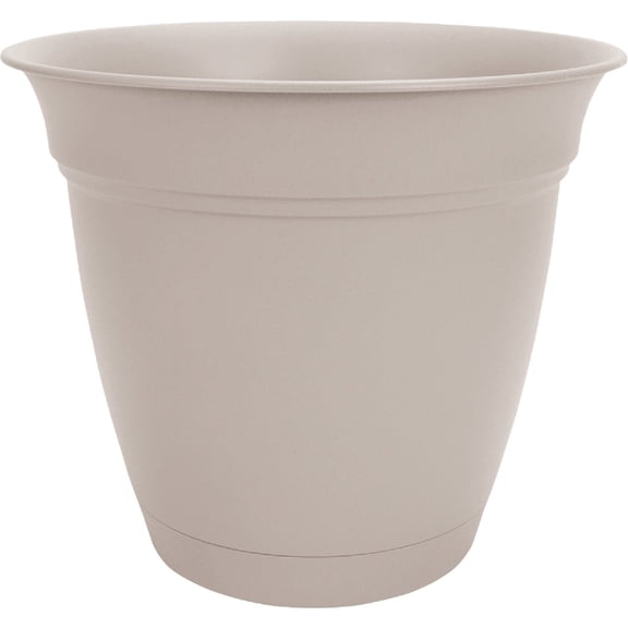 The HC Companies Eclipse Round Planter with Saucer - Outdoor & Indoor Plant Pot with Drainage Holes - Lightweight, UV-Resistant Plastic Pots for Plants, Flowers & Herbs (12" Cottage Stone, Pack of 1)
