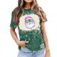 thumbnail image 4 of Puntoco Camiseta de manga corta con cuello redondo y estampado navideño a la moda para mujer, 4 of 4