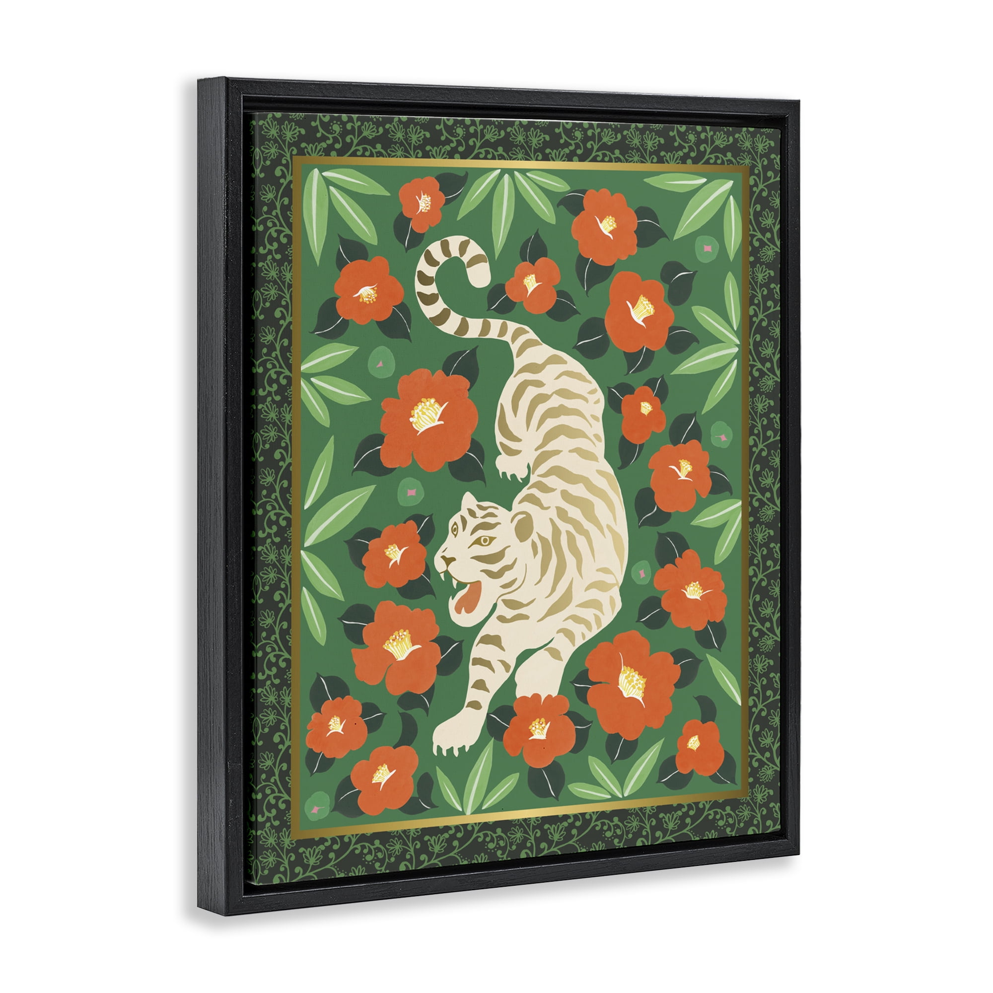 Stupell Industries Eclectic Tiger & Hibiscus Black Framed Floater Canvas Wall Art, design by Karolina Sato