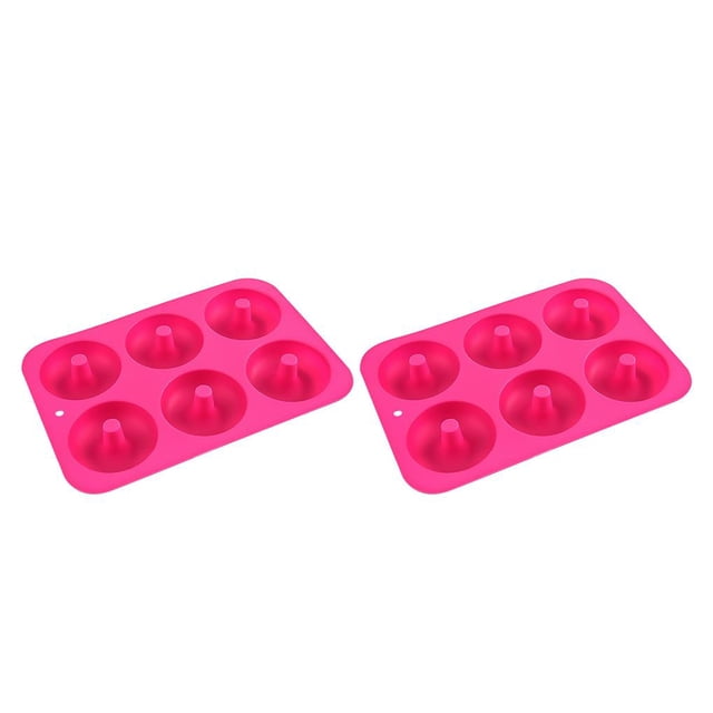 Wosthever Molde para rosquillas de 6 cavidades, bandeja antiadherente de silicona para hornear, resistente al calor, reutilizable, para hacer Rosa roja 2piezas
