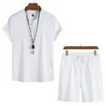 thumbnail image 1 of Weiqiqre Men's 2 Piece Outfits Linen Set Short Sleeve Shirt Top and Drawstring Waist Vacation Short Sets, 1 of 5