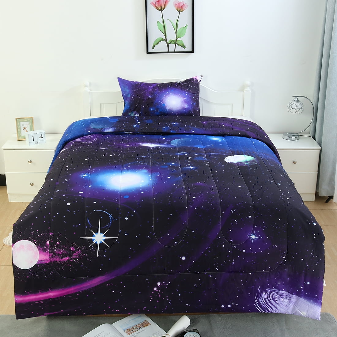 Unique Bargains 2-Piece Polyester All-Season Down Comforter Set, Twin, Purple