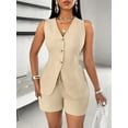 thumbnail image 3 of Women'S Summer 2 Piece Outfits Sleeveless Matching Sets Button Down V Neck Vest Waistcoat and Pockets Shorts  S, 3 of 8